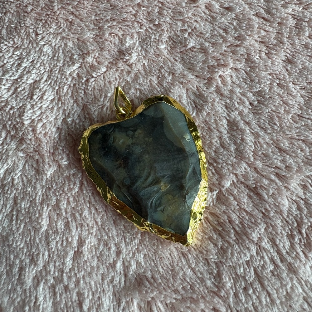 Golden Earth Heart Pendant – Natural Chert Stone with Gold Trim